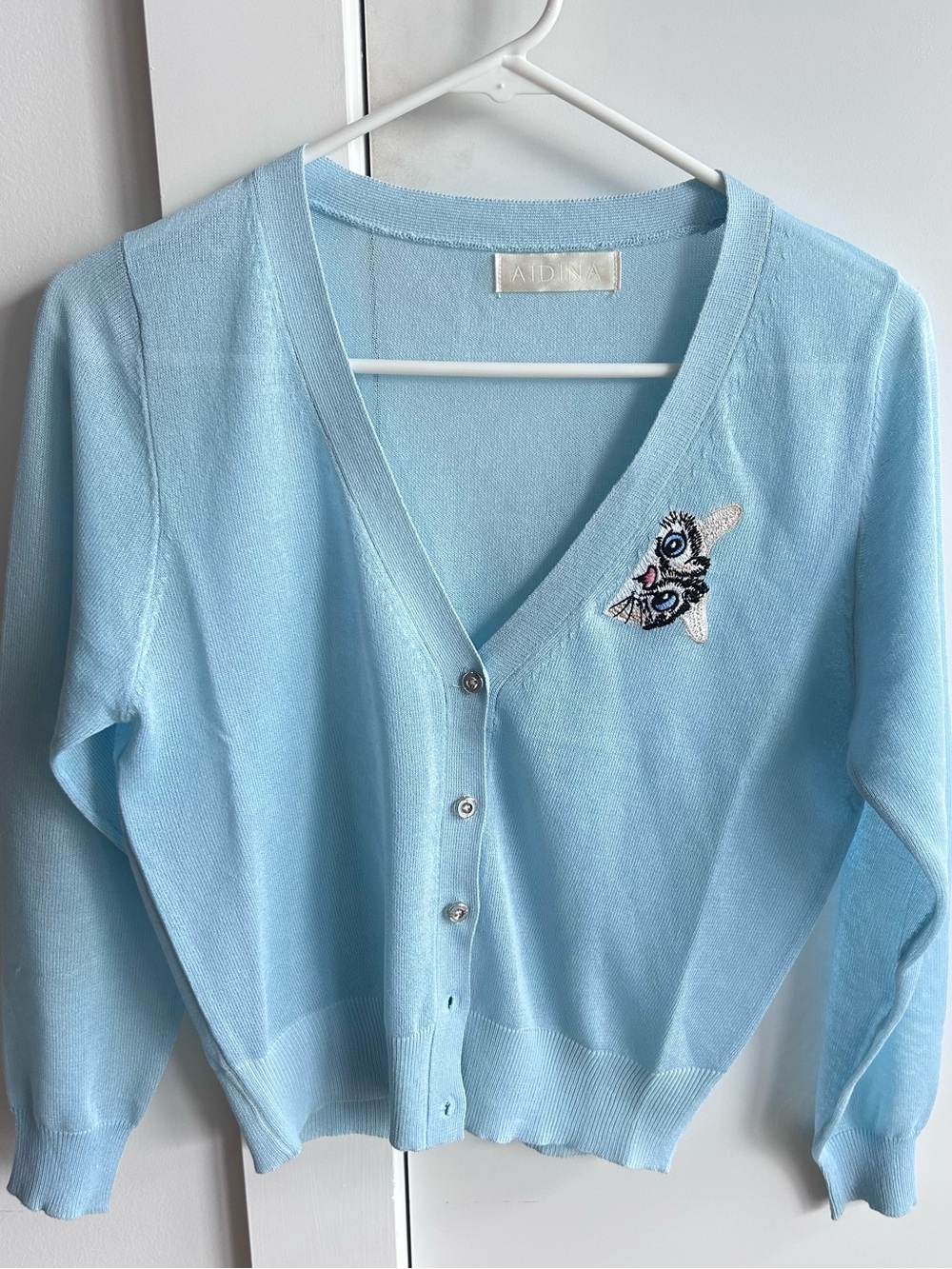 Aidan Light Blue V-Neck Embroidered Women's Cardigan